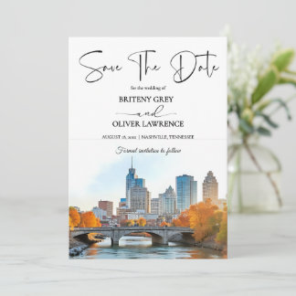 Nashville Tennessee Watercolor Skyline Save The Date