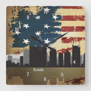 Nashville, TN American Cities CityScape Clock