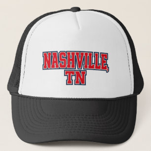 Nashville TN Bold Block Letter Design – Red White  Trucker Hat
