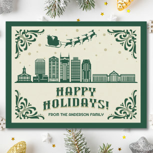 Nashville, TN Skyline Happy Holidays Postcard