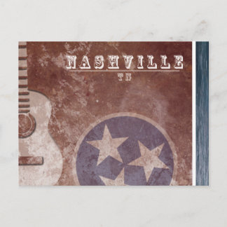 Nashville, TN Vintage Flag Guitar Postcard