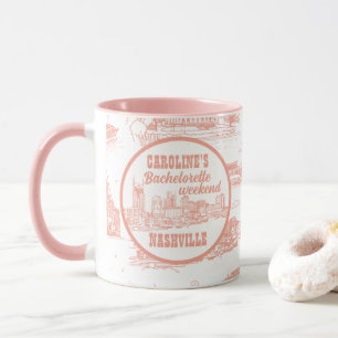 Nashville Toile Bachelorette Coral Pink on White Mug