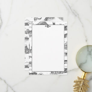 Nashville Toile Black and White Monogram Thank You Card