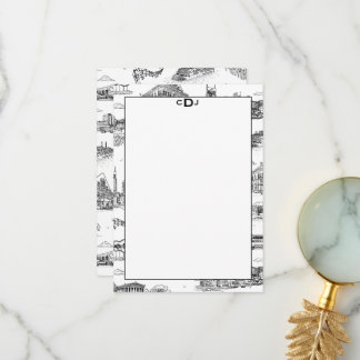 Nashville Toile Black and White Monogram Thank You Card
