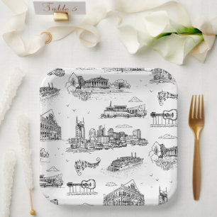Nashville Toile Black and White Paper Plate