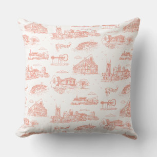 Nashville Toile Coral Pink on White Cushion