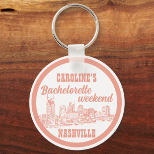 Nashville Toile Coral Pink on White Key Ring