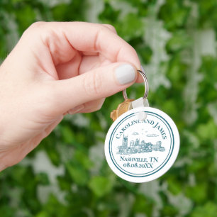 Nashville Toile Twilight on White Key Ring