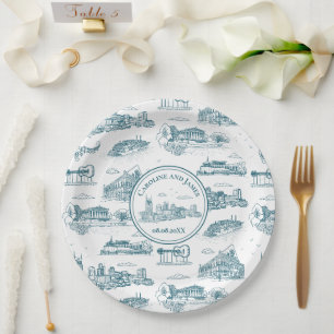 Nashville Toile Twilight on White Paper Plate