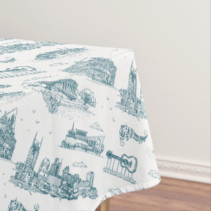 Nashville Toile Twilight on White Tablecloth