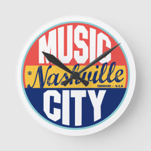 Nashville Vintage Label Round Clock