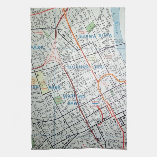 NASHVILLE Vintage Map Tea Towel (Vertical)