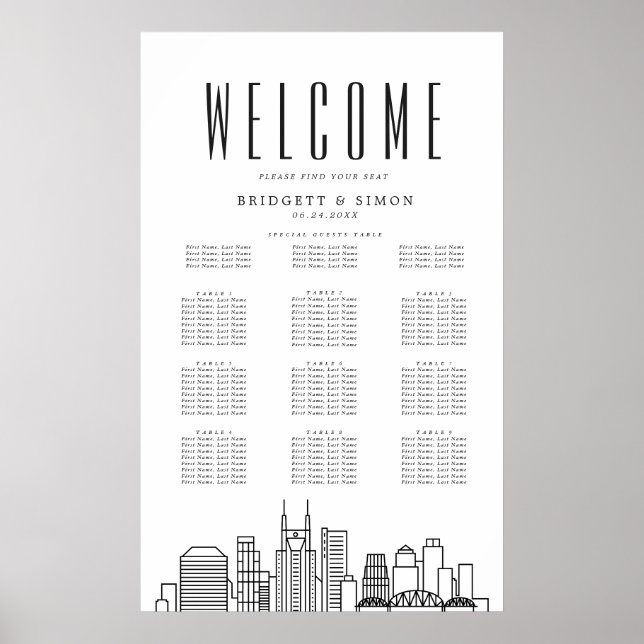 Nashville Wedding | 10 Table Seating Chart  (Front)