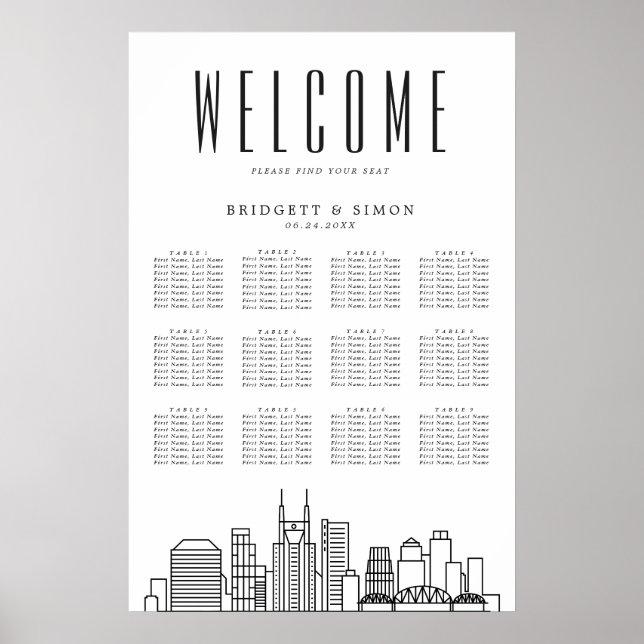 Nashville Wedding | 12 Table Seating Chart  (Front)