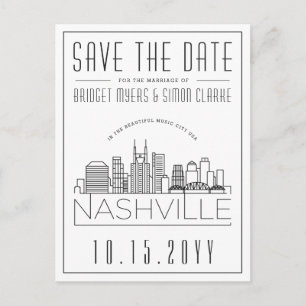 Nashville Wedding   Stylised Skyline Save the Date Postcard