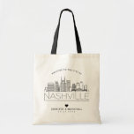 Nashville Wedding | Stylised Skyline Tote Bag<br><div class="desc">A unique wedding tote bag for a wedding taking place in the beautiful music city of Nashville.  This tote features a stylised illustration of the city's unique skyline with its name underneath.  This is followed by your wedding day information in a matching open lined style.</div>