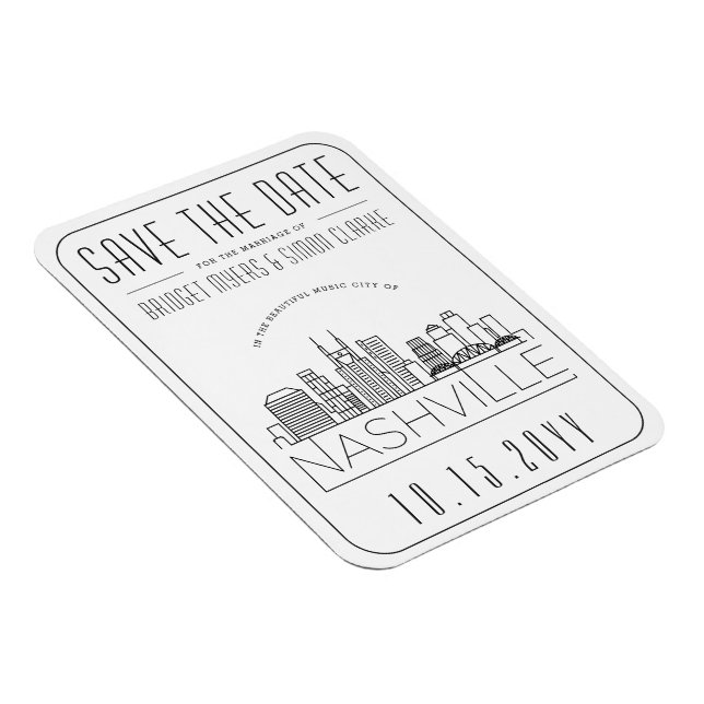 Nashville Wedding Stylized Skyline Save the Date Magnet (Right Side)