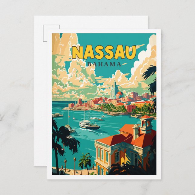 Nassau Bahama vintage travel illustration Postcard (Front/Back)