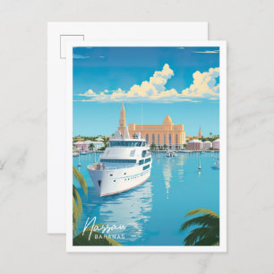 Nassau Bahamas Art Vintage Travel Illustration Postcard
