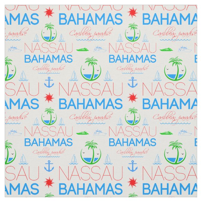 Nassau, Bahamas Colourful Text And Images Pattern Fabric (Swatch)
