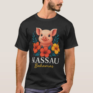Nassau Bahamas Cute Pig Flowers Diving Surfer T-Shirt
