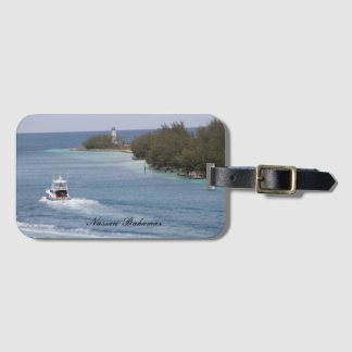 Nassau Bahamas lighthouse, boat,  Luggage Tag
