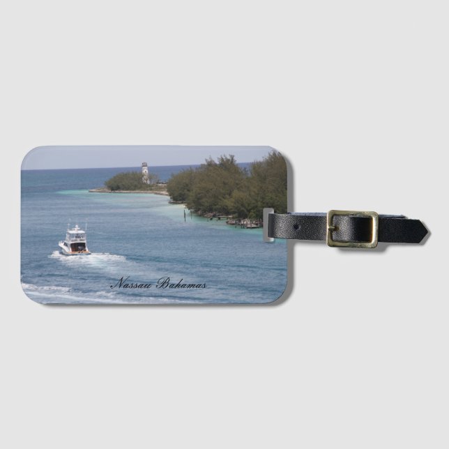 Nassau Bahamas lighthouse, boat,  Luggage Tag (Front Horizontal)