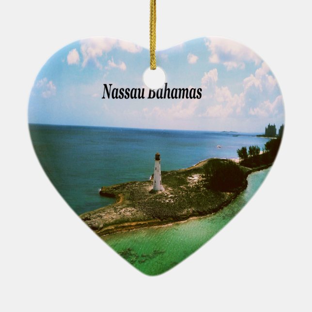 Nassau Bahamas, lighthouse  in harbour Ceramic Ornament (Back)