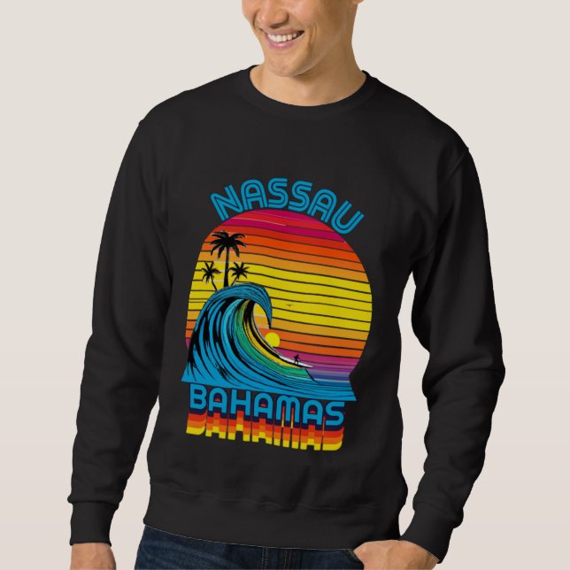 Nassau Bahamas Retro Throwback Surf & Beach Souven Sweatshirt (Front)
