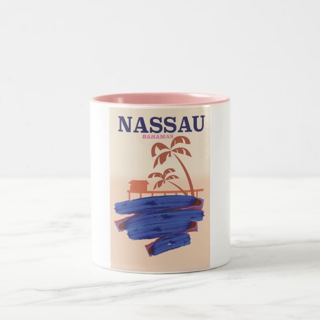 Nassau Bahamas travel beach poster Two-Tone Coffee Mug (Center)