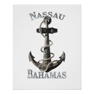 Nassau Bahamas Vacation Nautical Anchor Sailing Poster