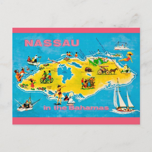 Nassau Colourful Map Postcard (Front)