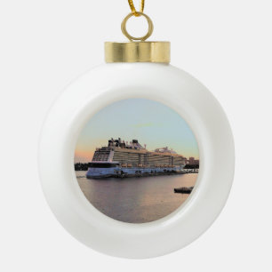 Nassau Harbour Daybreak with Cruise Ship Ceramic Ball Christmas Ornament
