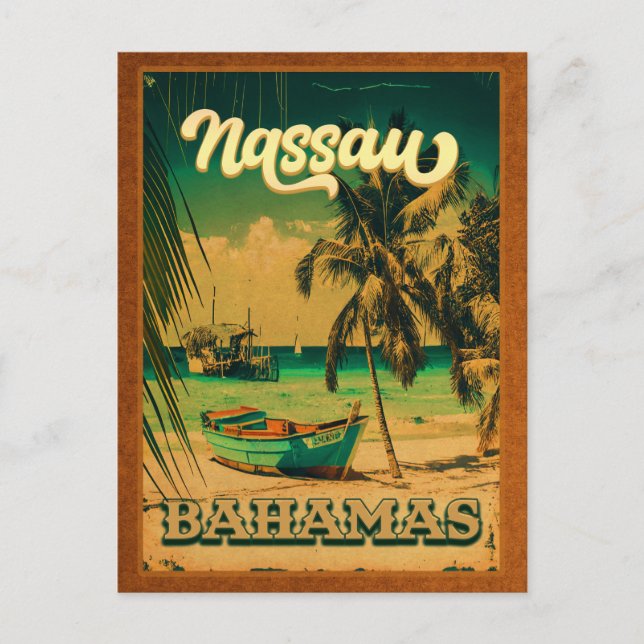 Nassau Palm Tree Bahamas Vintage Souvenirs 80s Postcard (Front)