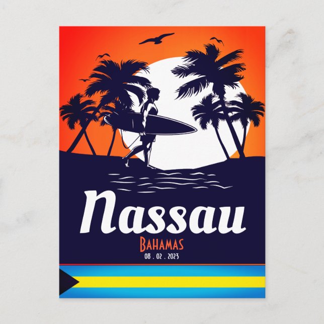 Nassau Palm Tree Bahamas Vintage Souvenirs Postcard (Front)