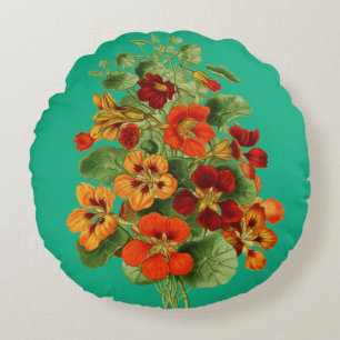 Nasturtium Flowers Round Pillow