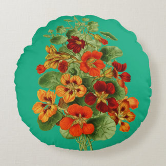 Nasturtium Flowers Round Pillow