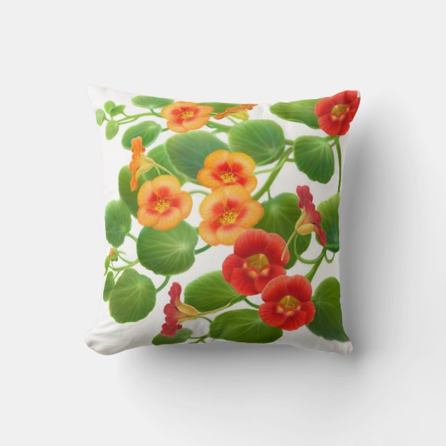Nasturtium Garden Flowers Pillow (Front)