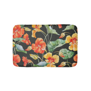 Nasturtium Orange: Watercolor Dark Pattern. Bath Mat