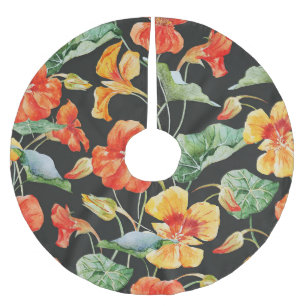 Nasturtium Orange: Watercolor Dark Pattern. Brushed Polyester Tree Skirt