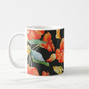 Nasturtium Orange: Watercolor Dark Pattern. Coffee Mug