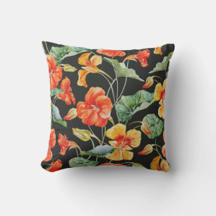 Nasturtium Orange: Watercolor Dark Pattern. Cushion