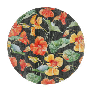 Nasturtium Orange: Watercolor Dark Pattern. Cutting Board