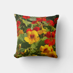 Nasturtium orange, yellow, green, garden scene cushion