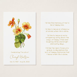 Nasturtium Simple Funeral Memorial Prayer Card