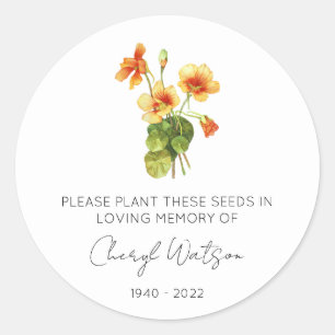 Nasturtium Simple Memorial Seed Packet Classic Round Sticker