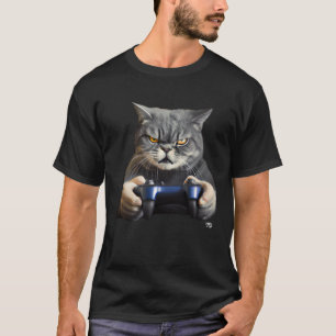 Nasty Gaming Cat With An Evil Look. Gamer T-Shirt