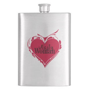 NASTY WOMAN red art HEART Hip Flask