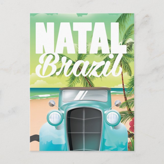 Natal Brazil Vintage automobile travel poster Postcard (Front)