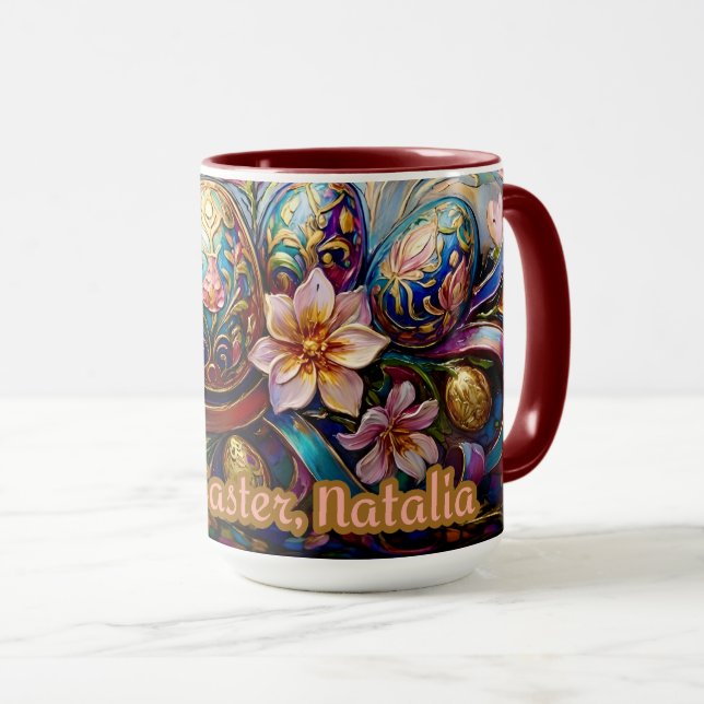 NATALIA ~ EASTER MUG ~ Flowers Eggs~  (Front Right)